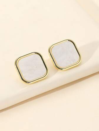 Premium Waterproof Stainless Steel White Square Earrings - MSM Fashion Mart