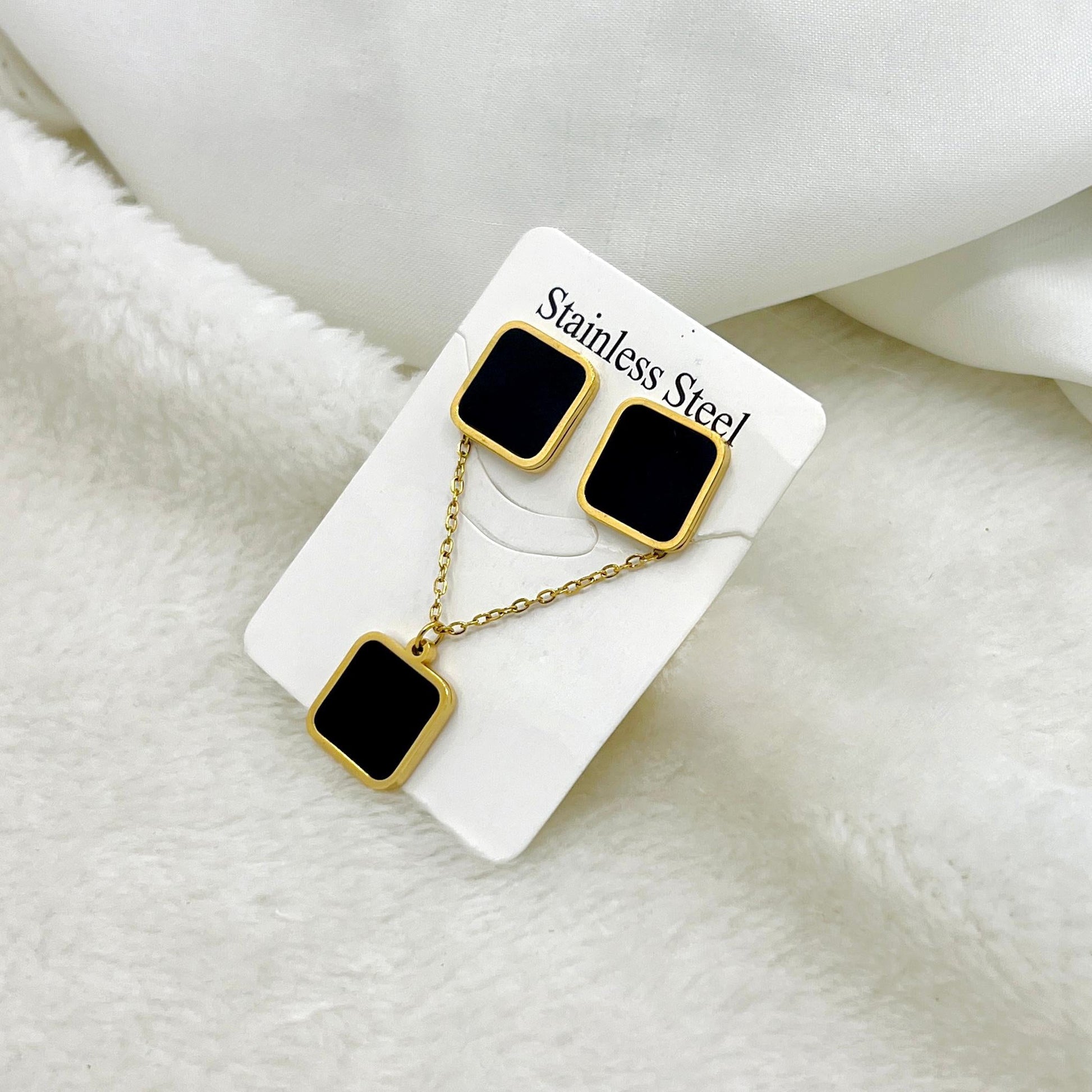 Premium Waterproof Stainless Steel Black Square Earrings - MSM Fashion Mart