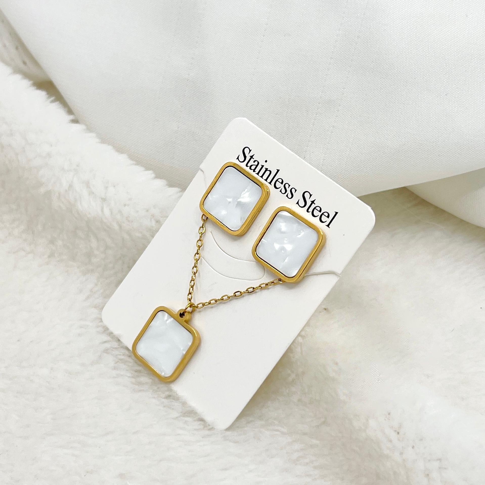 Premium Waterproof Stainless Steel White Square Earrings - MSM Fashion Mart