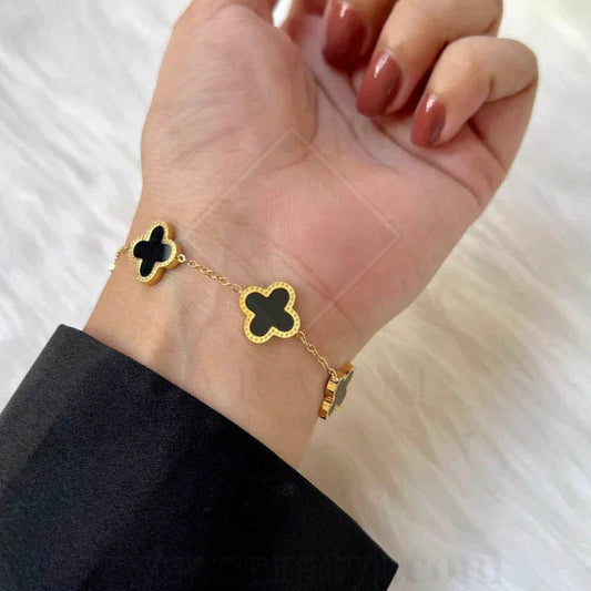 Adjustable Bracelet for Women Gold Plated Single Sided Five Leaf Flower Charm Bracelet Jewelry - MSM Fashion Mart