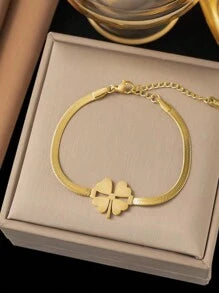 Four Leaf Stainless Steel 18K Gold Plated Bracelet