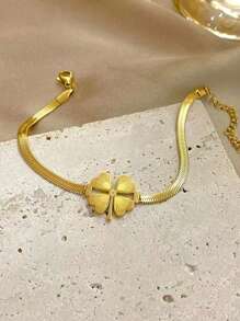 Four Leaf Stainless Steel 18K Gold Plated Bracelet