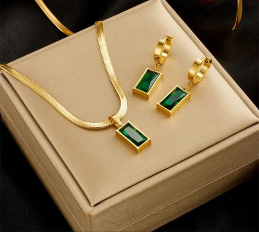 Emerald Ensemble 18K Gold Plated Jewelry Set