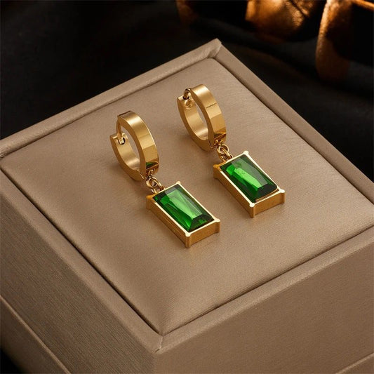 Emerald Ensemble 18K Gold Plated Earrings