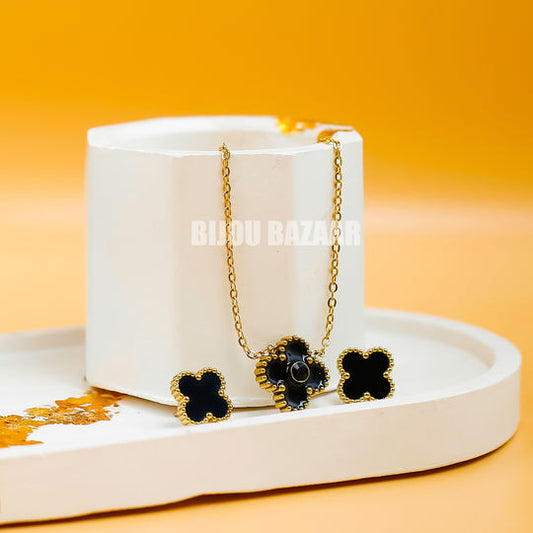 Black Clover Necklace & Studs Set - MSM Fashion Mart