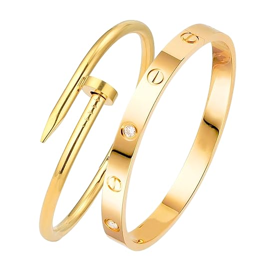 Love Band & Nail Cuff Hand Bracelet for Women | Combo of 2 Stainless Steel Adjustable Gold Kada - My Store