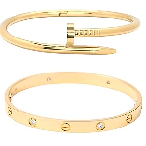 Love Band & Nail Cuff Hand Bracelet for Women | Combo of 2 Stainless Steel Adjustable Gold Kada - My Store