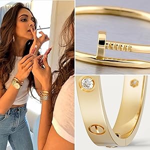 Love Band & Nail Cuff Hand Bracelet for Women | Combo of 2 Stainless Steel Adjustable Gold Kada - My Store