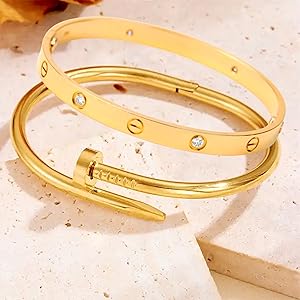 Love Band & Nail Cuff Hand Bracelet for Women | Combo of 2 Stainless Steel Adjustable Gold Kada - My Store