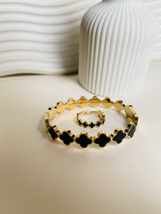 Black Moonlight Bangle and Adjustable Ring