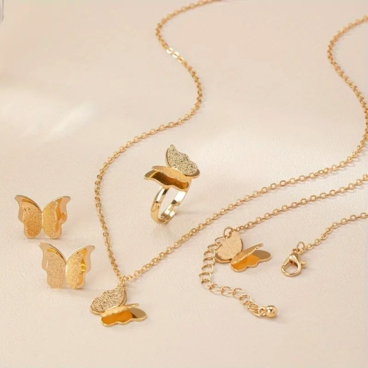 3D Butterfly Earrings, Ring, Bracelet & Necklace