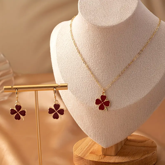 2 Pc Clover Heart Pendant Set